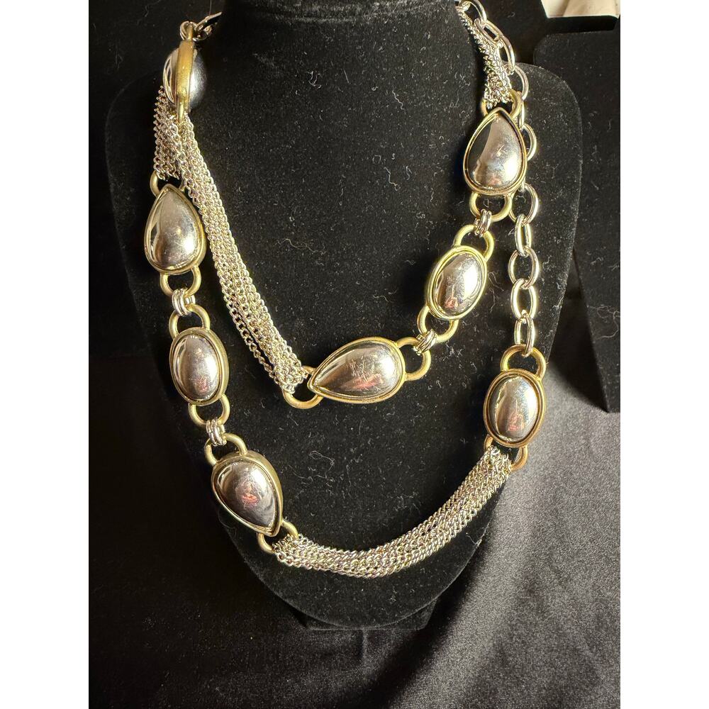 Vintage Anne Klein two-tone chain belt, a mix of silver and gold-tone 38" - Picture 2 of 7